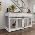 thumbnail image 4 of 63'' Large Dog Crate Furniture for Double Dog, Wooden Dog Kennel with 2 Drawers,Divider and Sliding Door, Water Resistant Indoor Pets Furniture Style Double Dog Crates, 4 of 24
