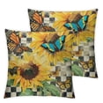 thumbnail image 2 of Acheng Sunflower Pillow Covers Yellow Floral Butterfly Spring Summer Buffalo Plaid Outdoor Decorative Throw Pillows Farmhouse Pillowcases Cushion Case Decor for Home Sofa Couch Bed,Set of 2 White, 2 of 6