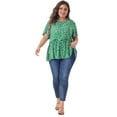 thumbnail image 3 of DARING DIVA Women's Plus Polka Dots Crew Neck Peplum Blouse 2X Dark Green, 3 of 6