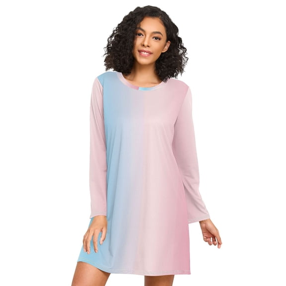 FORMRS Womens Long Sleeve Nightgowns Crew Neck Sleep Shirt Soft Pajamas Sizes S-3XL, Light Pink Gradient
