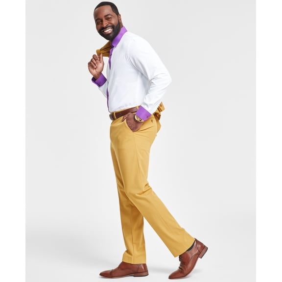 Tayion Mens Classic fit Dress Pants 42 / 30 Yellow Solid