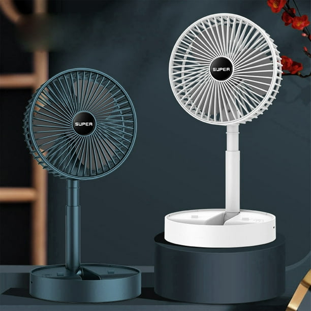 Ventilador retráctil portátil - Ventilador de sobremesa USB recargable de 3 velocidades, viento fuerte y funcionamiento silencioso, cabeza giratoria, blanco o verde, 14,4"