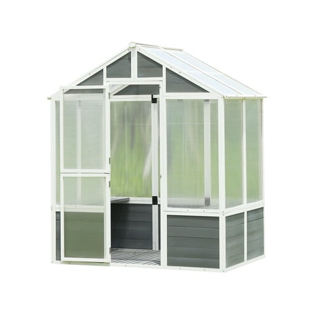 Greenhouse, Wooden Greenhouse Polycarbonate Garden Shed for Plants, 76''x48''x86'' Walk-in Outdoor Plant Gardening Greenhouse for Patio Backyard Lawn, Grow House with Front Entry Door