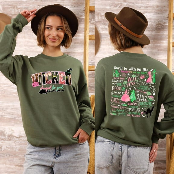 Wicked Changed for Good Printed Sweatshirt | Olive Green Double-Sided Graphic Pullover