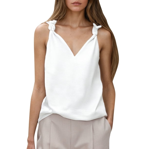 Camiseta sin mangas informal con lazo para mujer, elegante, moderna y transpirable.