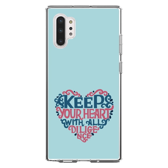 DistinctInk Clear Shockproof Hybrid Case for Galaxy Note 10 PLUS (6.8" Screen) - TPU Bumper, Acrylic Back, Tempered Glass Screen Protector - Keep Your Heart With All Diligence