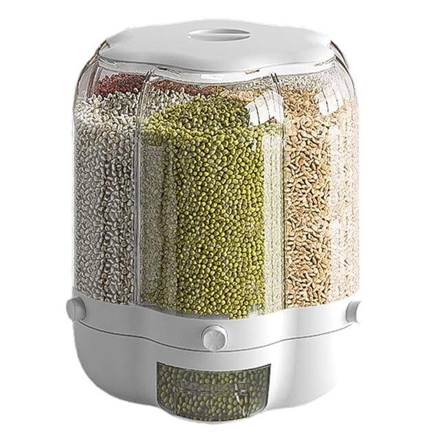 Conteneur de Stockage de Grain Alimentaire Grande Capacité 9L 6 Grille Distributeur de Riz Rotatif Scellé de Grain Boîte de Stockage Alimentaire Seau de Stockage de Cuisine pour la Cuisine à la Maison