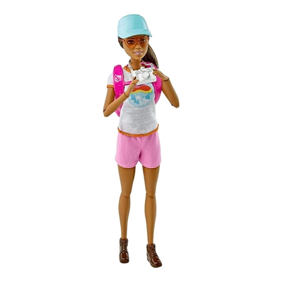 Barbie Hiking Doll with 9 Accessories Including Puppy, Backpack, Map & More, Brunette Doll