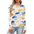 thumbnail image 4 of YueHuiYing Women's Casual Round Neck Long Sleeved Floral Print Slim Tight Fitting Loose Tunic Top Yellow M, 4 of 6