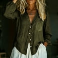 thumbnail image 6 of Women's Linen V Neck Button Up Cardigan Shirt Top Long Sleeve Loose Fit Breathable Lightweight Casual Spring Summer Beach Vacation | CSEONE,Army Green L, 6 of 9