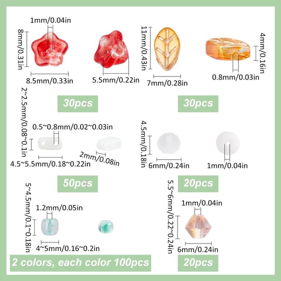 1box 1 box 350pcs Mixed Czech Glass Beads Czech Bead Mix Electroplate Colorful Leaf Flower Assorted Faceted Pink Loose Spacer Beads for Jewelry Making Bracelets Necklaces Earrings Crafts