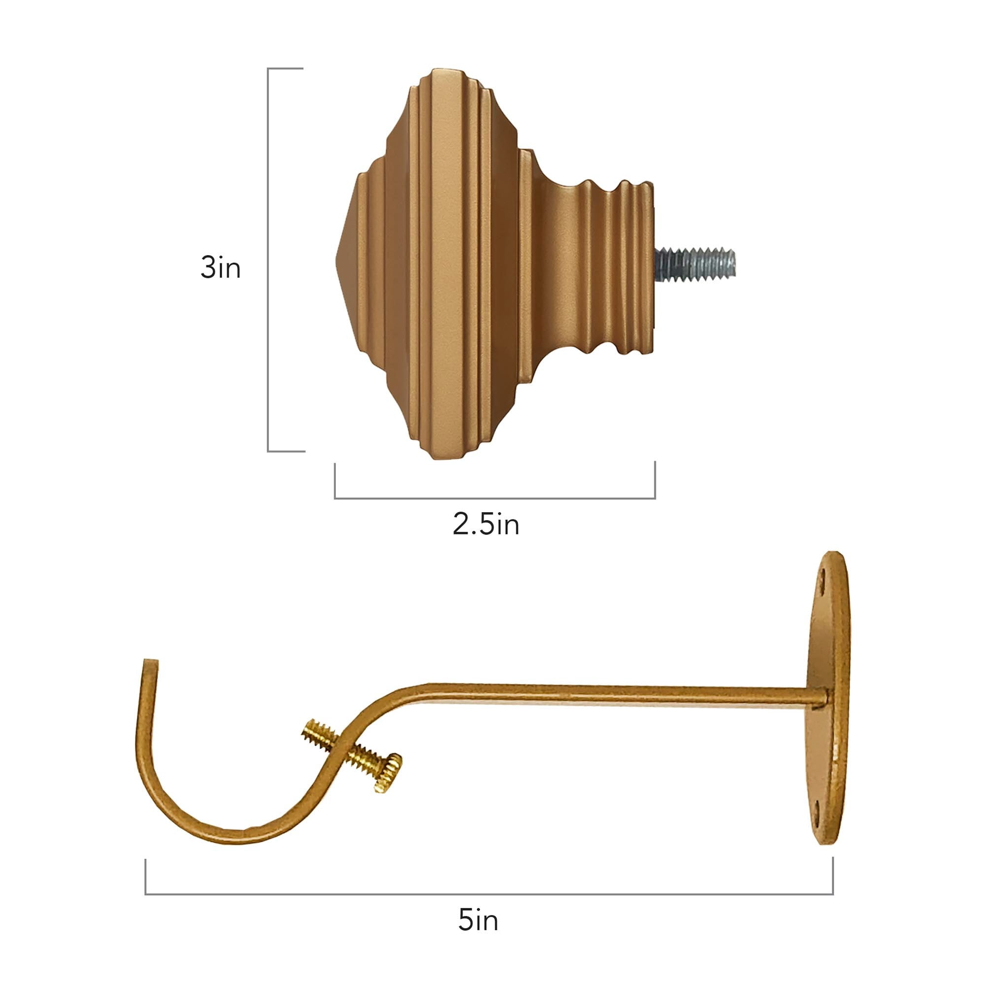 Elrene Home Fashions Florence Single Curtain Rod with Stacked Square Finial, Soft Gold, 48" x 86"