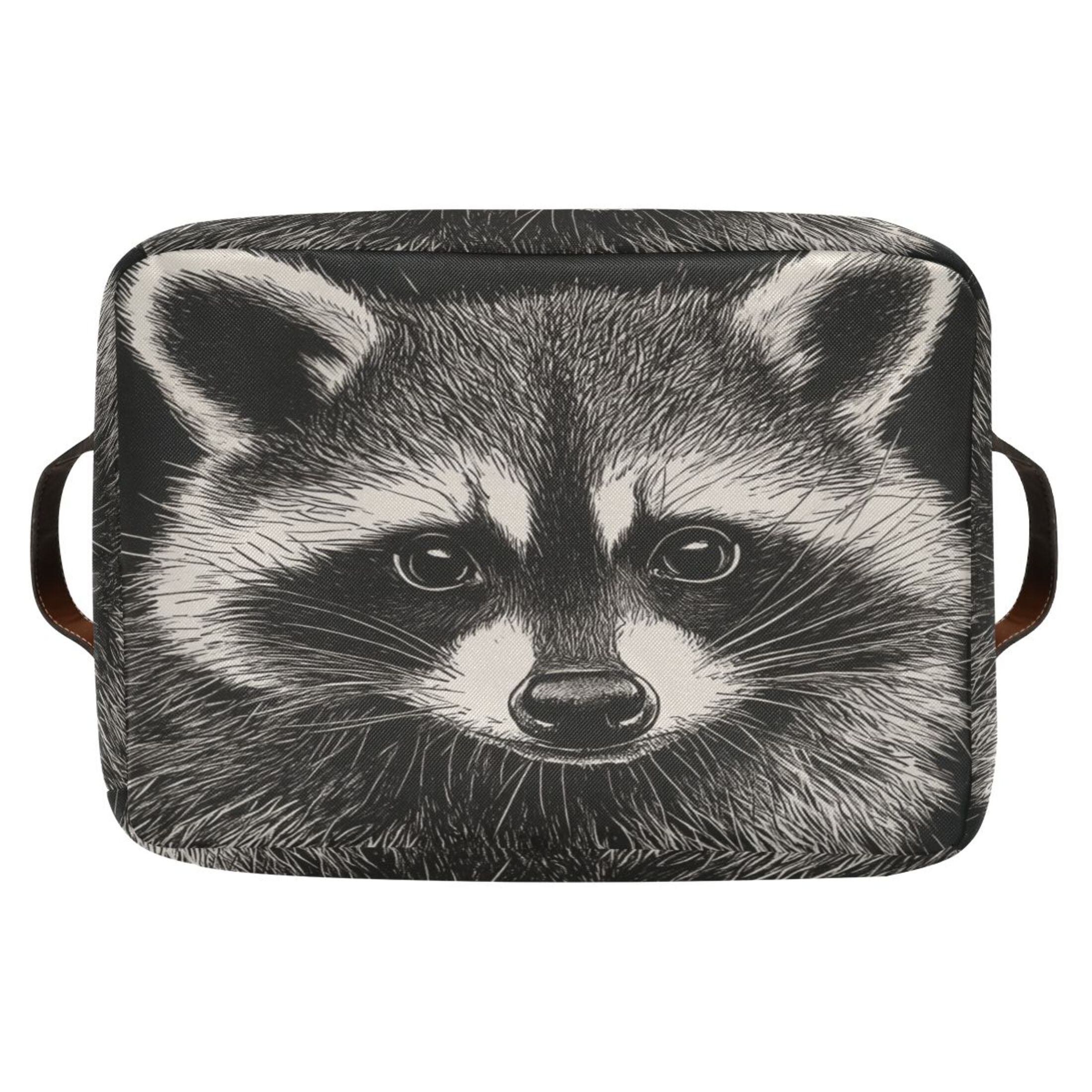 An Adorable Raccoon Foldable Storage Basket,Canvas Fabric Foldable Storage Bins with Handles Open Home Storage Bins Boxes for Toy Book Shelf Closet Baskets