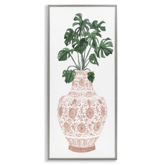 Stupell Industries Bohemian Monstera with Ornate Vase Gray Framed Giclee Art, 13 x 30, by Melissa Wang