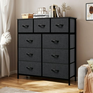Uforic 9 Drawer Fabric Dresser, Sturdy Storage with Metal Frame for Bedroom & Closet, Black Gray