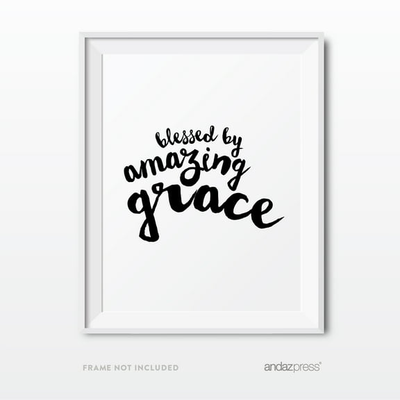 Blessed by Amazing Grace Bible Verses Religious Wall Art, Modern Black and White