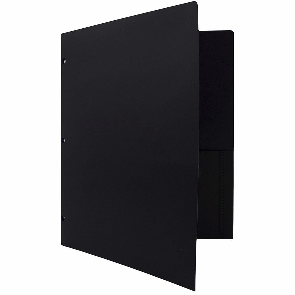 JAM Paper Heavy Duty Plastic 3 Hole Punch Pocket Folders, Extra Tough, Black, Bulk 48/Pack