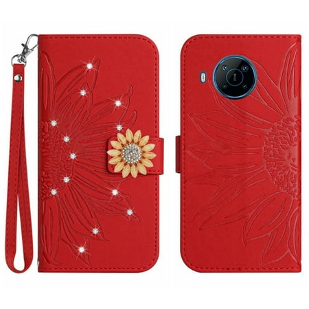 Nokia X100 Case ,Leather Wallet Flip Cover Magnetic Sunflower Compatible with Nokia X100