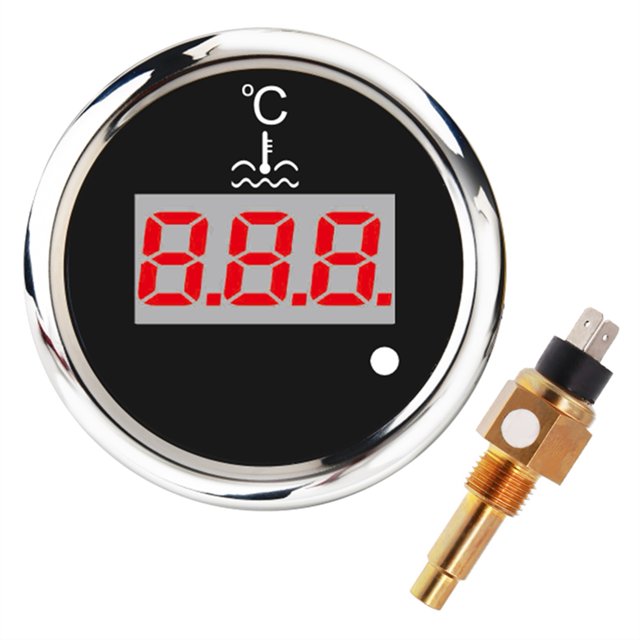 Digital 52mm Water Temp Gauge 40-120 With Water Temperature Sensor Sender M16*1.5 Water Temp Meter Indicator For Car Boat ,Easy to Calibrate