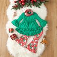 thumbnail image 2 of NOLDARES Toddler Baby Girl Clothes Infant Toddler Christmas Long Sleeve Tops Flare Pants Fall Winter Outfits Sets with Headband(T605-Light Green), 2 of 9
