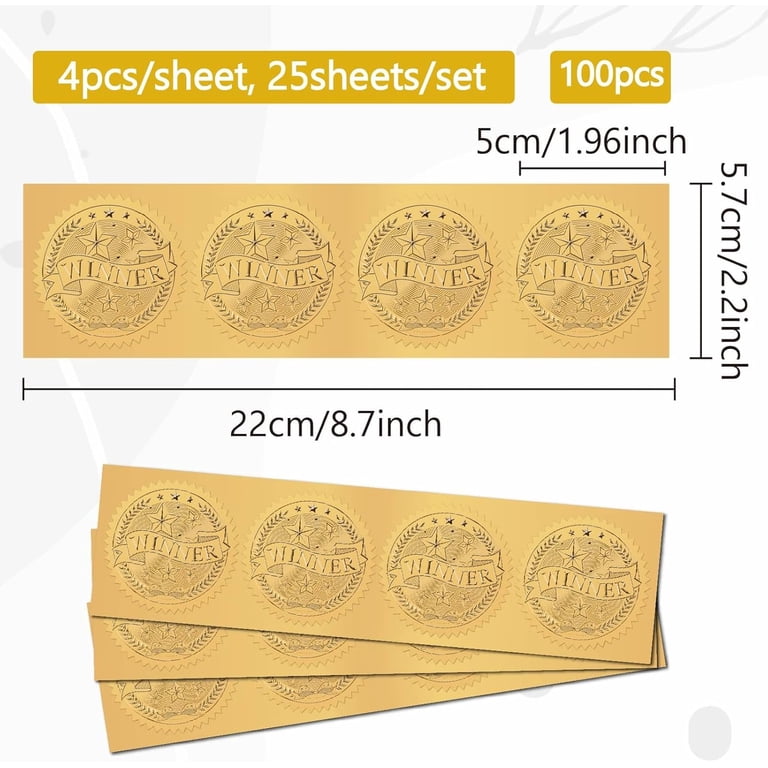 CRASPIRE 100pcs Gold Embossed Envelope Seals Stickers 2 Inch - Special Recognition Foil Labels For Wedding Invitations & Gifts