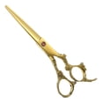 thumbnail image 1 of Tijeras de peluquería de 6,5 pulgadas con acabado dorado, tijeras profesionales de barbero con cuchillas afiladas como navajas., 1 of 5