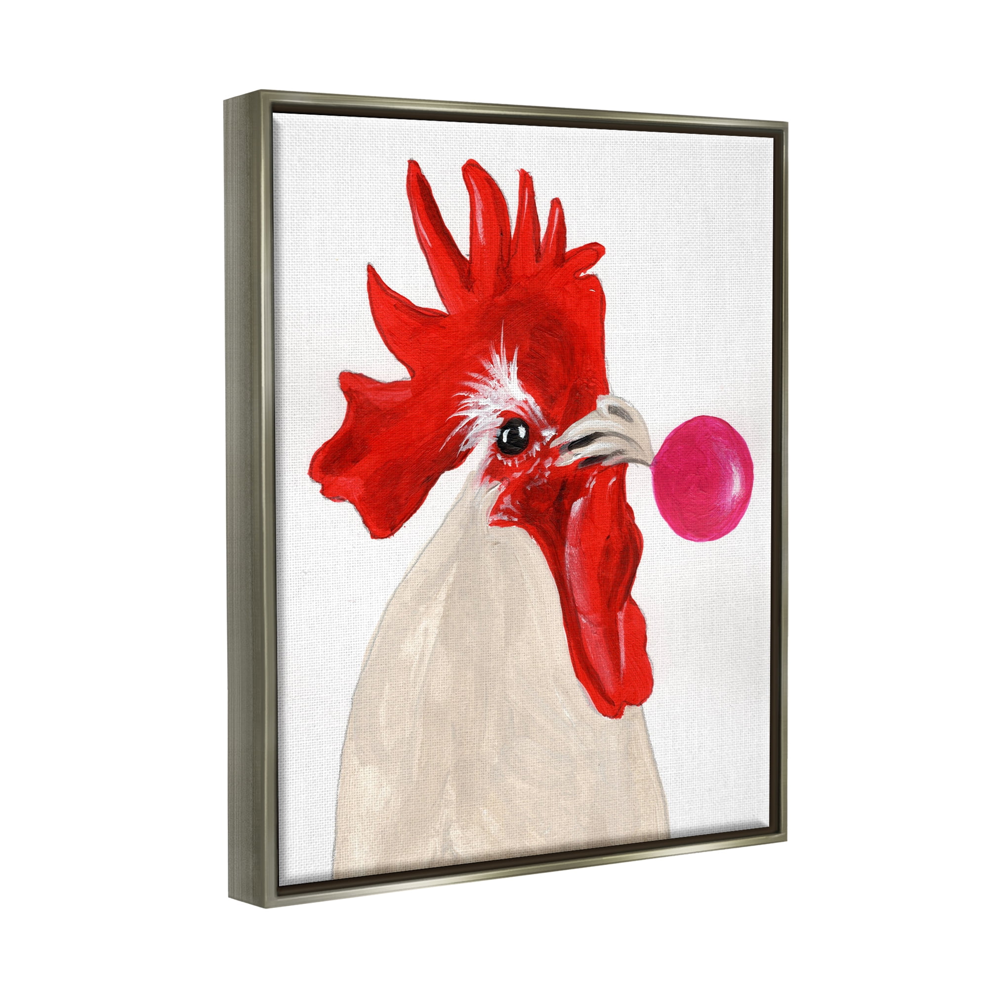 Stupell Industries Rooster Blowing Bubblegum Animals & Insects Painting Gray Floater Framed Art Print Wall Art, 25 x 31