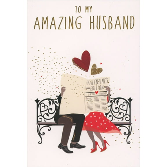 Pictura Couple on Bench Kissing Behind Newspaper Valentine's Day Card for Husband