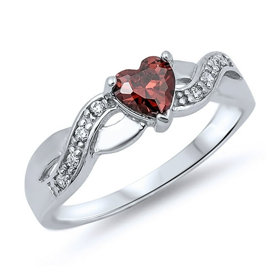 Men Women Sterling Silver Heart Dark Red Color CZ Promise Ring 5MM ( Size 4 to 10 )