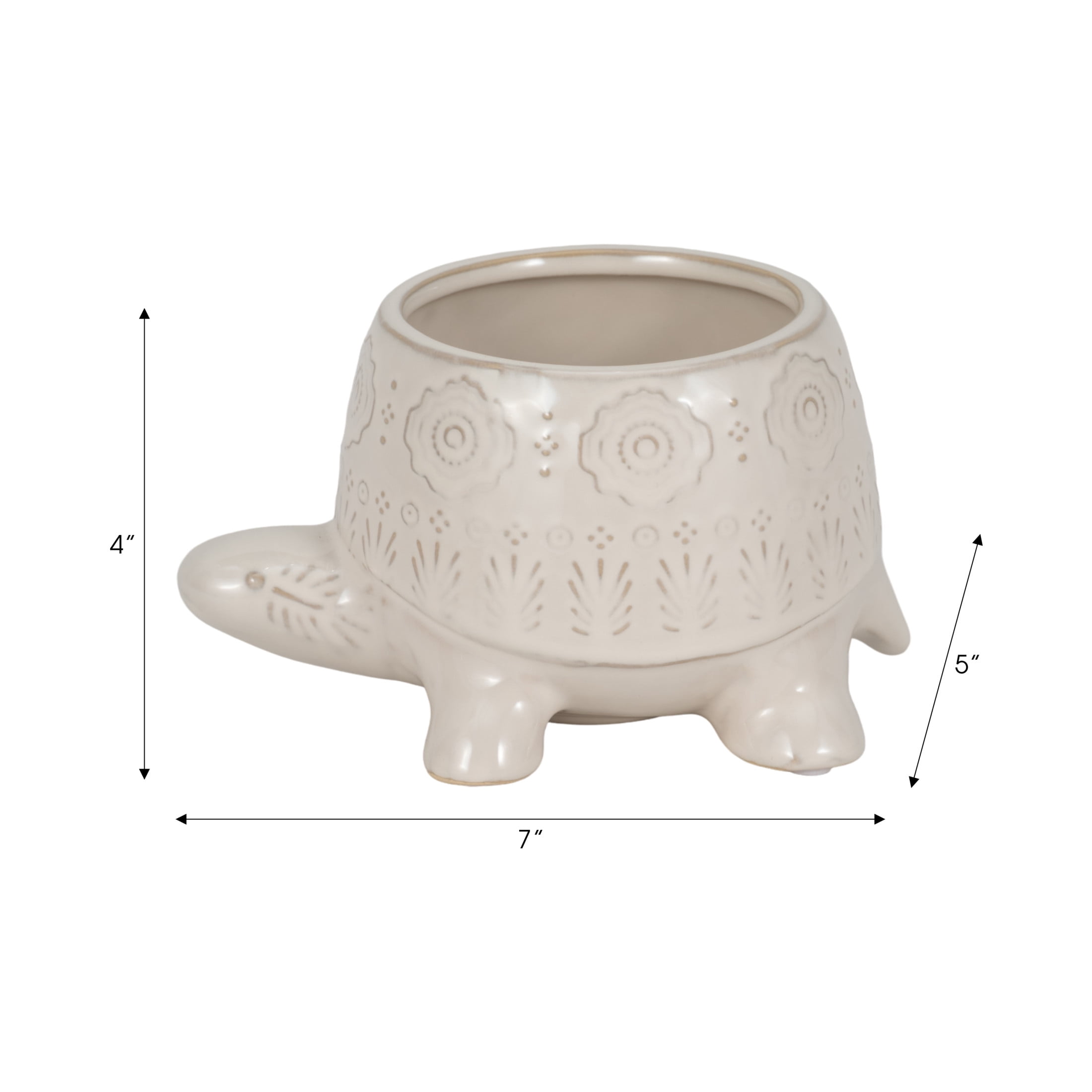 Turtle Shaped Ceramic Flower Pots for Home Decor - Sculptural Planters and Pots for Plants with Textured Detail - Decorative Accent Planters for Indoor Plants and Outdoor Placement - 4", White