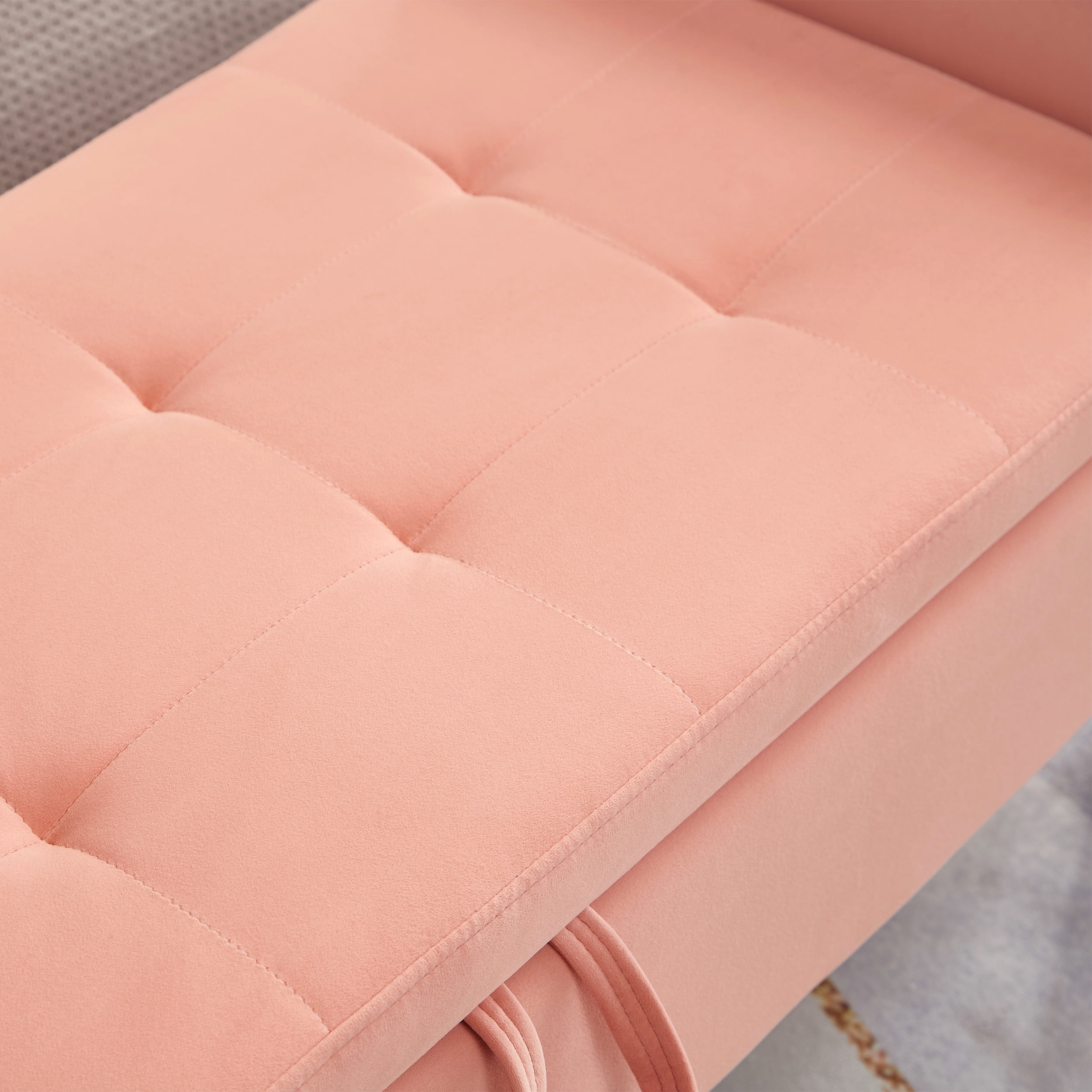 Aukfa End of Bed Bench with Curved Arms, 51.5" Velvet Tufted Upholstered Storage Ottoman Entryway Bench - Pink