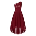 thumbnail image 3 of iixpin Kids Girls Sequined One Shoulder Party Gown Sleeveless Wedding Flower Girl High-Low Dress Burgundy 8, 3 of 7