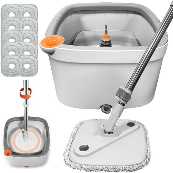 Spin Mop and Bucket Set with Self-Separation Water System – Self-Wringing 360° Rotating Mop for Hardwood/Tile/Marble Floors