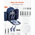 thumbnail image 2 of VEVOR Picnic Backpack, Beach Picnic Backpack Bag for 2 Person with Insulated Cooler Compartment, Detachable Bottle/Wine Holder, Lightweight Blanket, Plates & Cutlery Set for Hiking, Camping,Navy Blue, 2 of 9