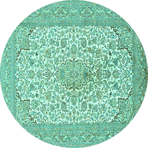 Ahgly Company Indoor Round Persian Turquoise Blue Traditional Area Rugs, 4' Round