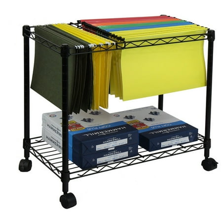 - Oceanstar Portable 1-Tier Metal Rolling File Cart, Black