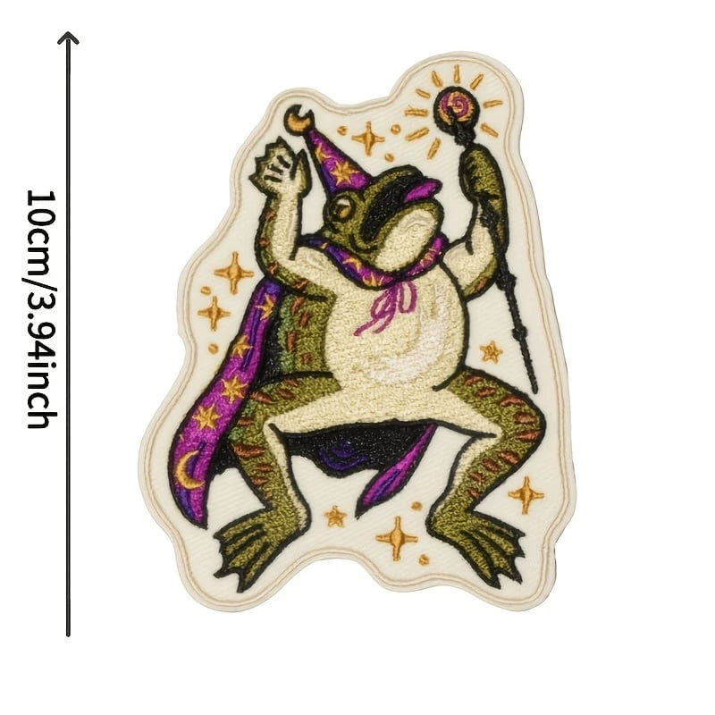 Toad Wizard Embroidered Patch - Whimsical Spell-Casting Frog Design for Ironing or Sewing