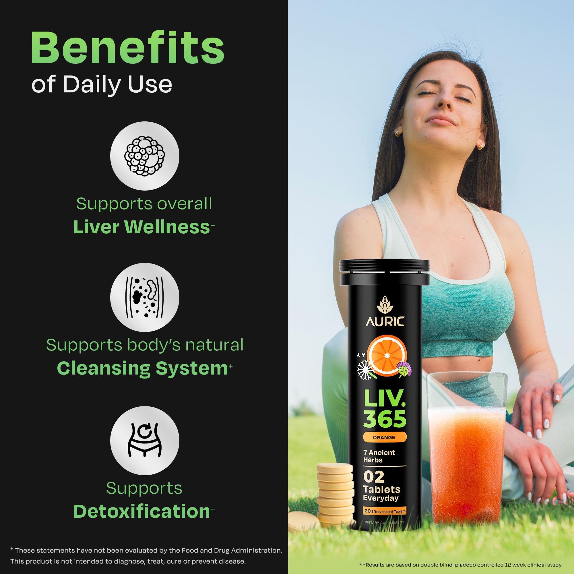 Auric Liver Detox Effervescent | 60 Tablets | Ayurveda Liver formulation | Clinically Researched with No Artificial colours or Sweeteners
