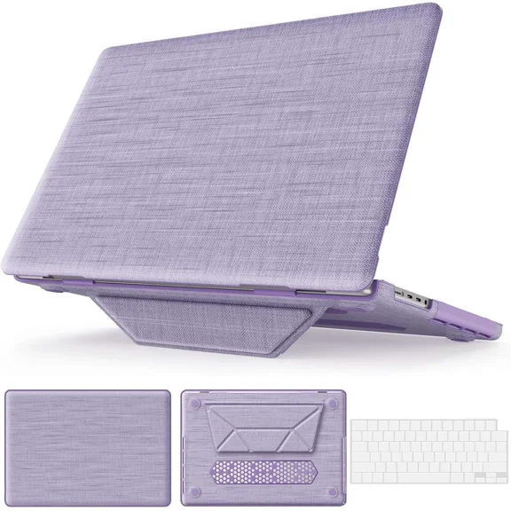 Compatible for MacBook Air 15 inch Case M4 2025 2024 2023 M3 M2 A3241 A3114 A2941 - Fabric Textured Hard Shell Case with Foldable Kickstand & Keyboard Cover