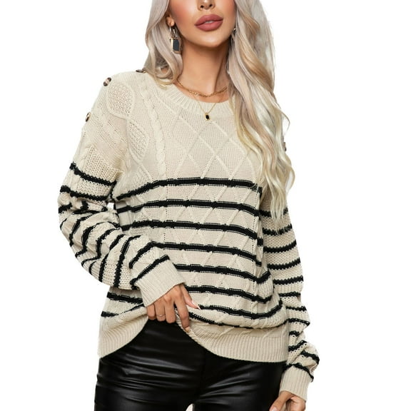 SWSMCLT Women's Long Sleeve Pullover Sweater Crewneck Spring Knitwear Knitted Top Soft Warm Fall Fashion Home Winter Apricot Large