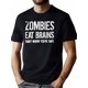 thumbnail image 1 of Camiseta divertida con texto "Zombies come cerebros para estar a salvo" para hombre, humor sarcástico, Halloween., 1 of 6
