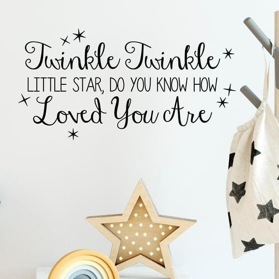 Twinkle Twinkle Little Star Do You Know How Loved You Are Vinyl Lettering Wall Decal Sticker Decals Size: 12.5"H x 24.5"L - Color: Black