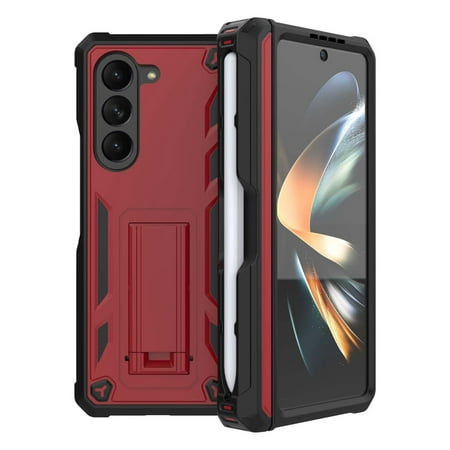 Galaxy Z Fold 5 Case with Belt Clip, Samsung Z Fold5 Cover, Hinge Protection S Pen Slot Military Grade Shockproof Hybrid Rugged Stand Phone Case for Samsung Galaxy Z Fold5 - Red
