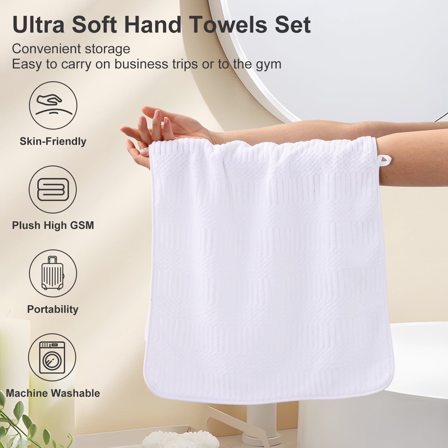Jessy Home 12 Pack White Hand Towel Set 16"x31" Soft Highly Absorbent Quick Dry Bathroom Towels 600 GSM Microfiber Plush Towels