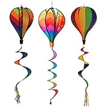 Hot Air Balloons Windsocks Spiral Windmill Garden Yard Decor, Rainbow, 55", 3 Piece