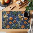 thumbnail image 2 of Orange Blue Spring Floral Placemats Set of 6, Vintage Botanical Summer Flower Placemats for Dining Table, Place Mats for Kitchen Tabletop, Waterproof Wipeable Dining Table Mats Set, 2 of 9