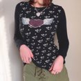 thumbnail image 2 of Mujeres gótico casual estampado cuello redondo pulóver manga larga blusa delgada camiseta tops Pompotops gfhjh20032, 2 of 8