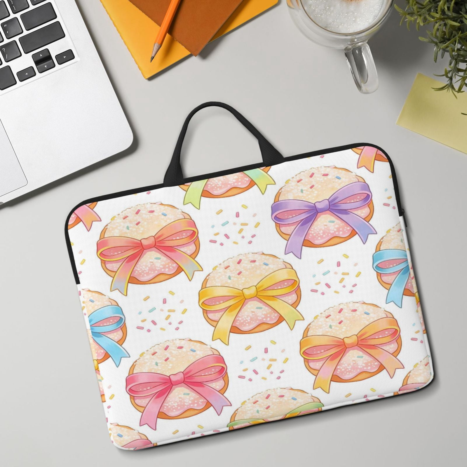 Laptop Sleeve Bag For Women Men 14inch Waterproof Durable Protective Computer Carrying Cover Handle Laptop Case Bag Bow Dessert