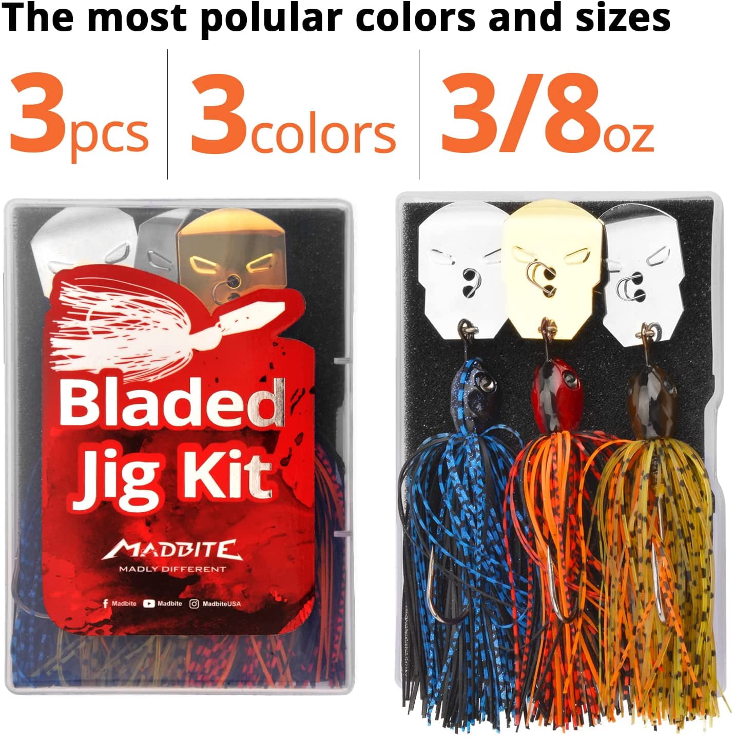 Bladed Jig Fishing Lures, 5 pc Multi-Color Kits, Irresistible Vibrating Action, Sticky-Sharp Heavy-Wire Needle Point Hooks, Popular 1/2 oz Sizes, Includes Storage Box
