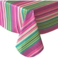 thumbnail image 5 of Newbridge Bold Festive Stripe Vinyl Flannel Back Tablecloth, Modern Colorful Teal, Lime and Pink Striped Easy Care Tablecloth with Flannel Backing, 60” x 84” Oblong/Rectangle, 5 of 8